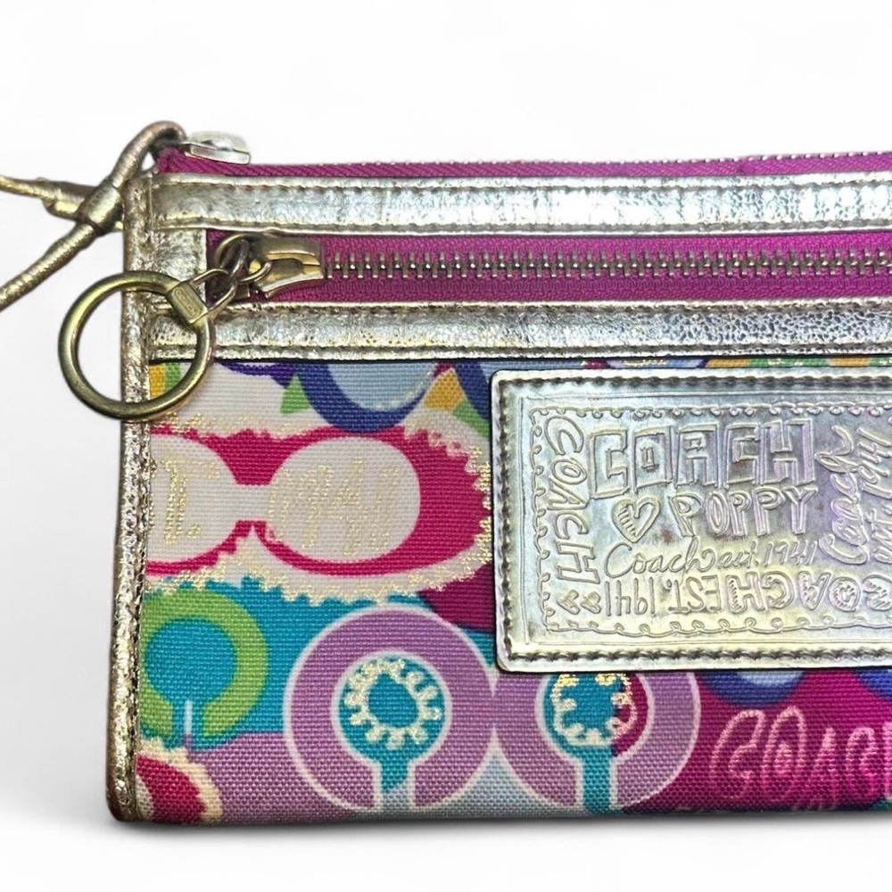 Vintage Y2K Coach Poppy Multicolor Wristlet 2009 Metallic Logo Bag Wallet boho - Picture 4 of 14